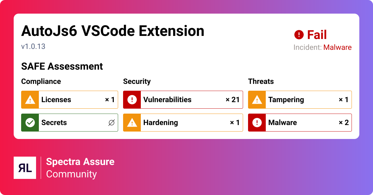 AutoJs6 VSCode Extension@1.0.13 - Visual Studio Code | ReversingLabs ...