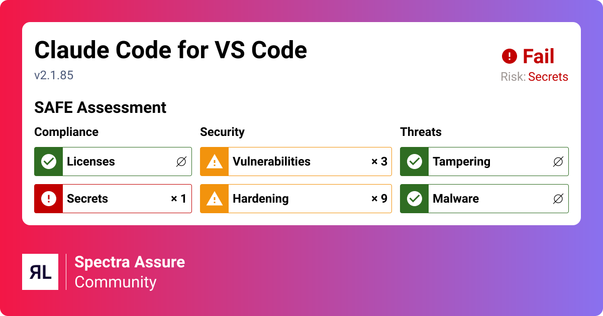 Claude Code for VS Code@2.1.85 - Visual Studio Code | ReversingLabs ...